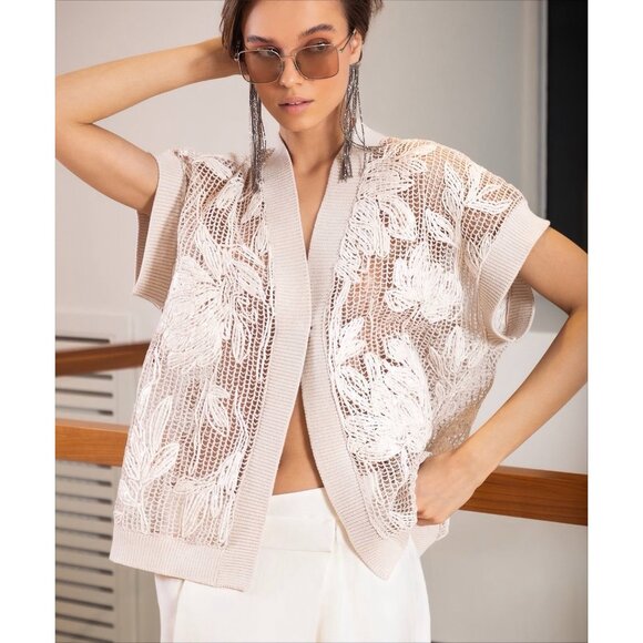 Brunello Cucinelli Magnolia Cardigan Top Handmade Floral Women Size M - Picture 1 of 10